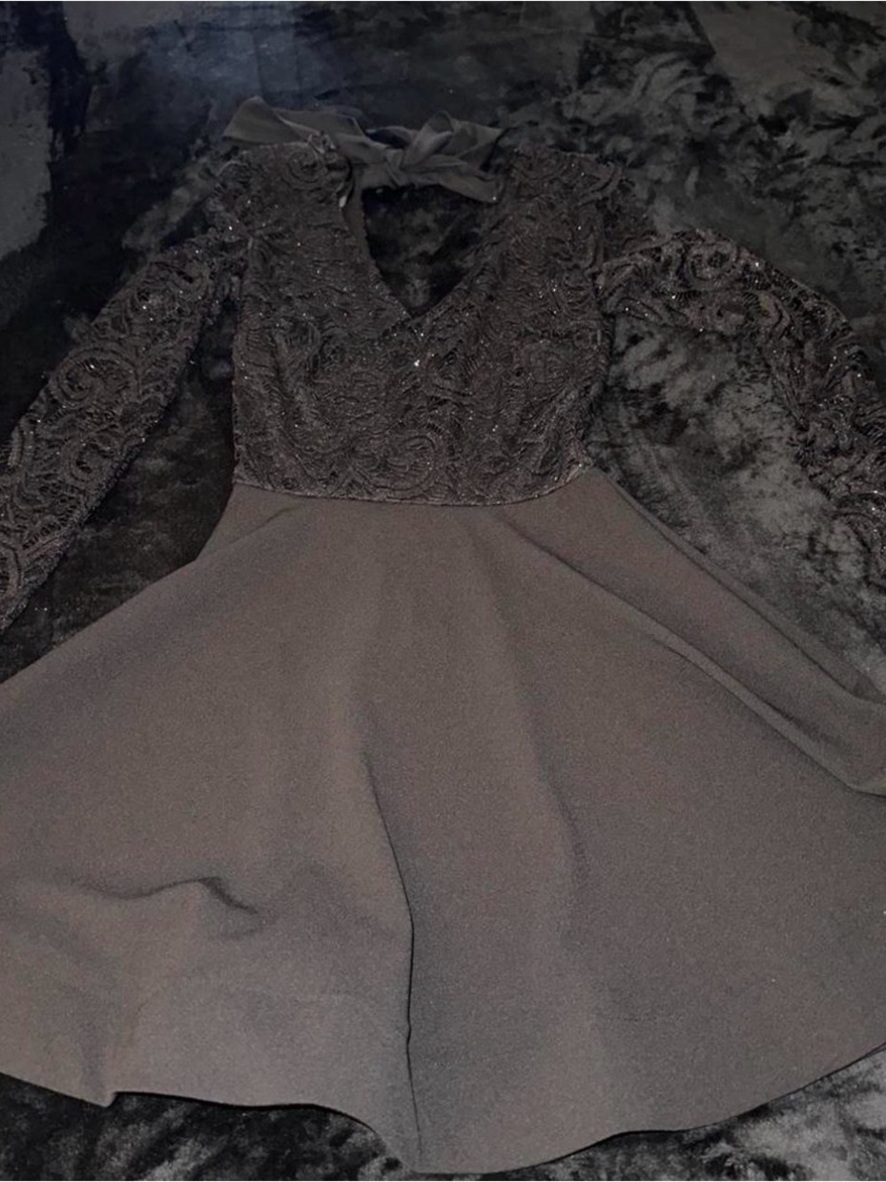 B Darlin Black Lace Long Sleeve Fit & Flare Party Dress
